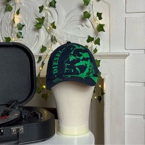 Diesel Only Navy and Green Punk Logo Graphic Cap